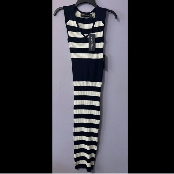 NY&Co Navy and White Striped Ribbed Tank Dress - Picture 2 of 6